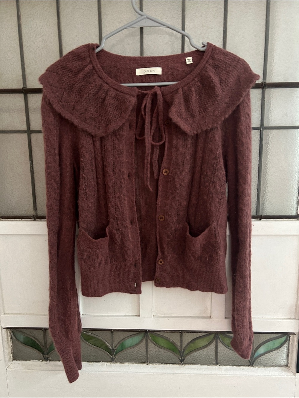 Doen Dusty Plum Knit Button-Up Cardigan with Peter Pan Collar